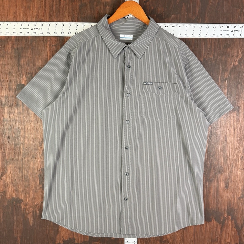 Columbia Performance Woven Shirt Single Pocket Outdoor Hiking Gray Red Men's XL